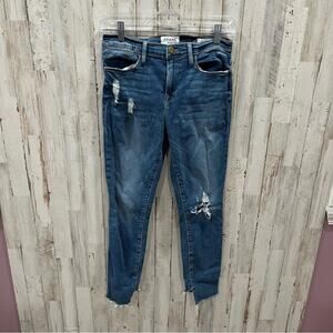 FRAME Le High Skinny Crop Jeans Distressed Step Raw Hem